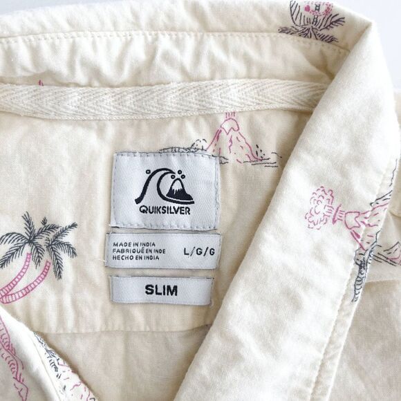 Quiksilver Mens Summer Shirt Button Down Collared Slim Yellow Large - Picture 3 of 7